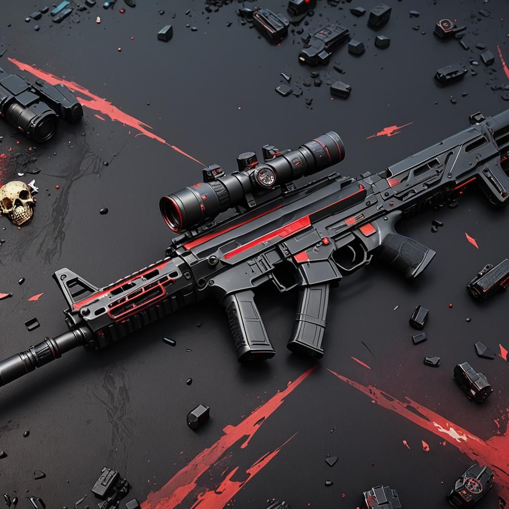 Futuristic Assault Rifle with Skull Emblem in 3D