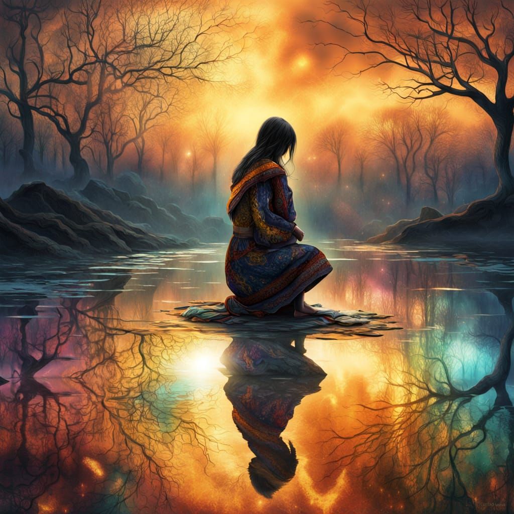 Surreal Sunset Silhouette with Vibrant Colors and Mystical A...