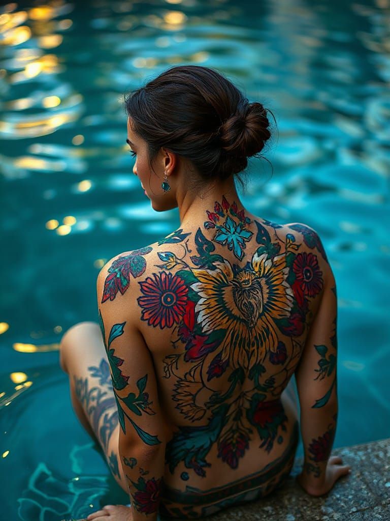Girl in Tribal Body Paint by Poolside