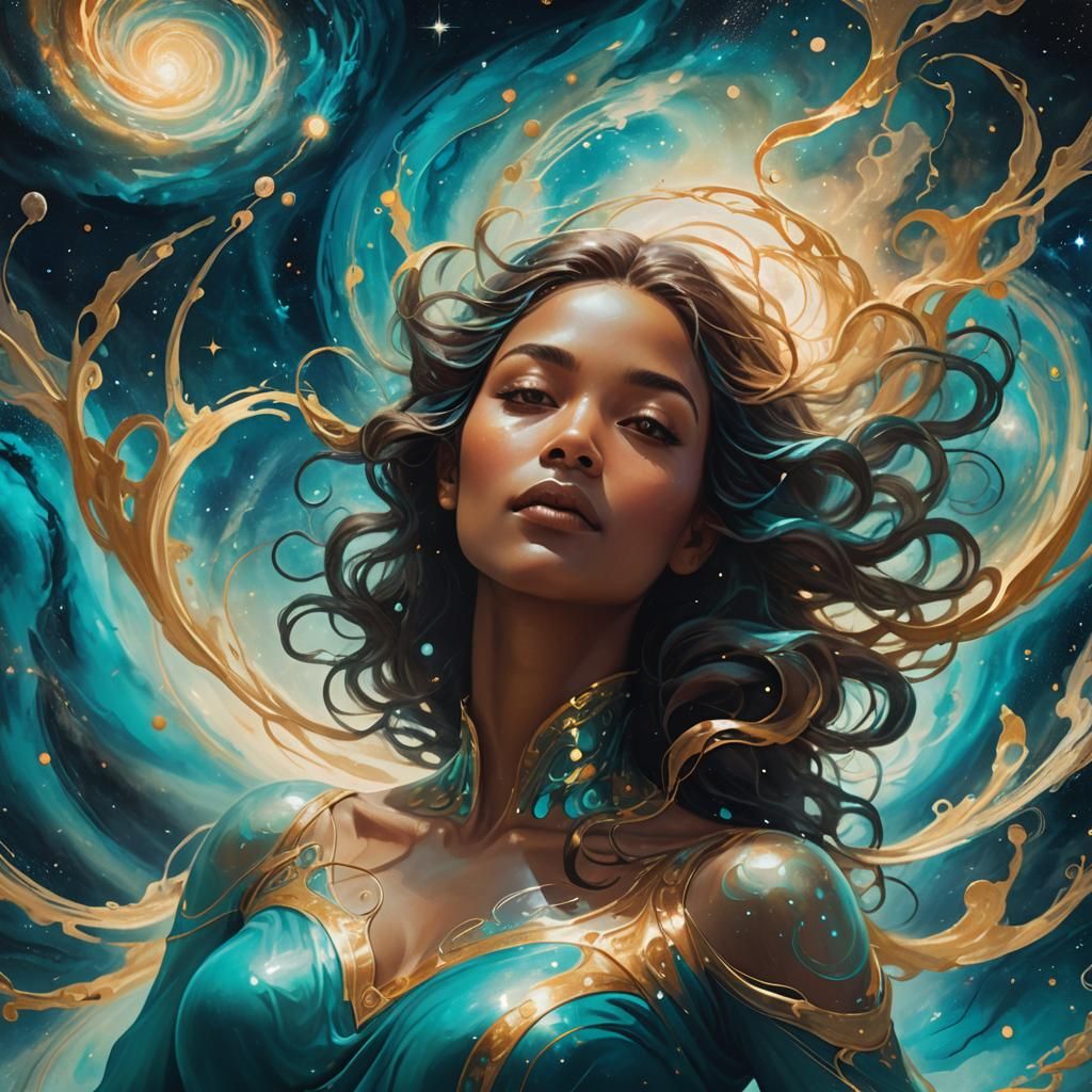 Ethereal Woman in Universe: 3D Concept Art