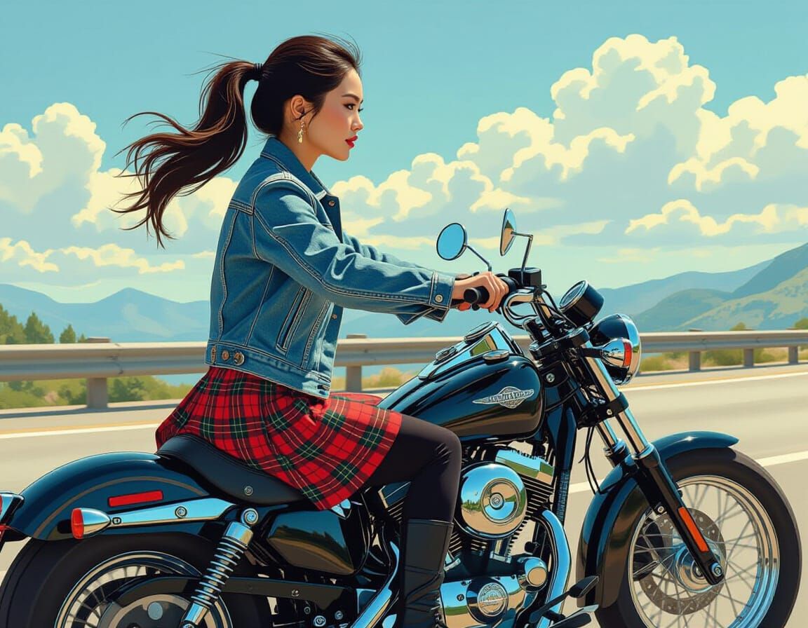 Renaissance Woman Riding Motorbike in Michelangelo Style