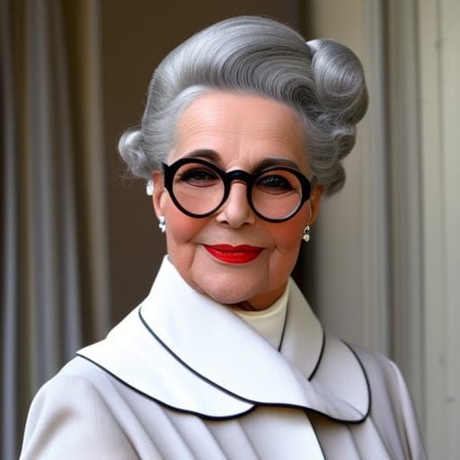 Vintage Governess with Grey Hair Bun and Glasses