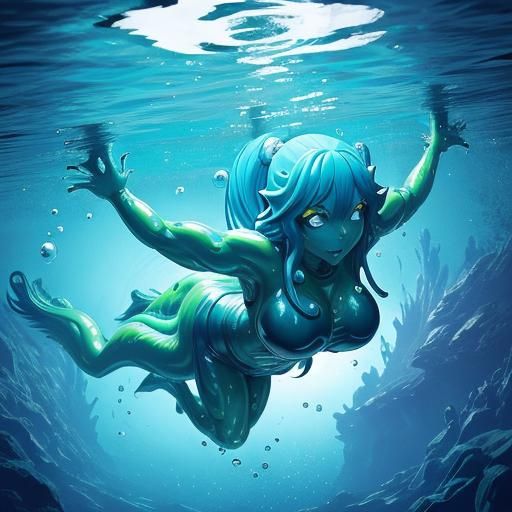 Slime Monster Girl in Underwater Gym, Anime Art