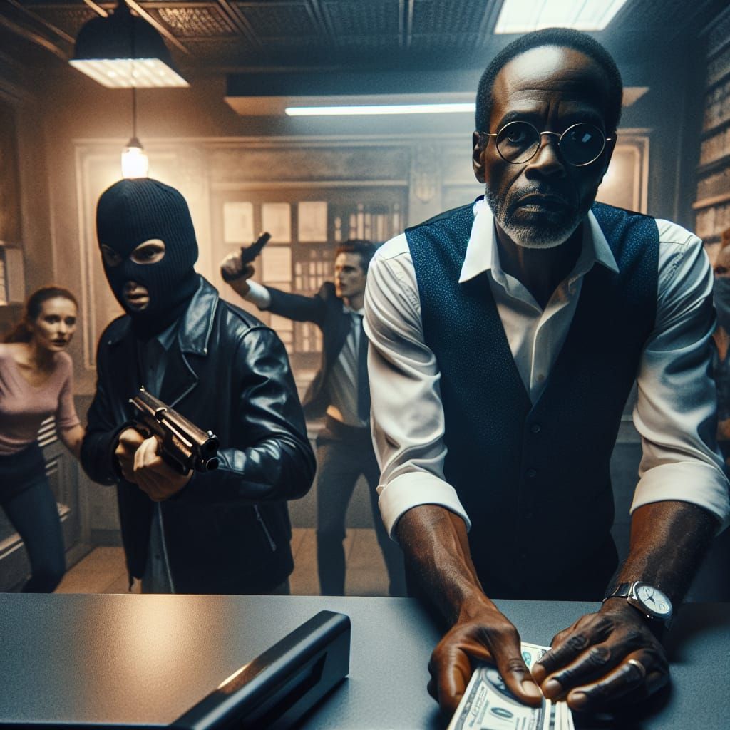 Bank Teller During Robbery: A Cinematic Recreation