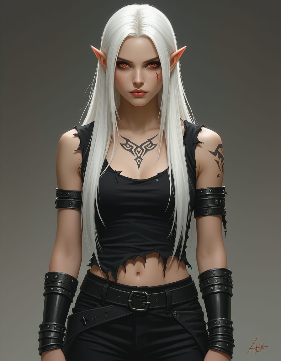 Pale Elf Warrior in Dramatic Fantasy Art Style