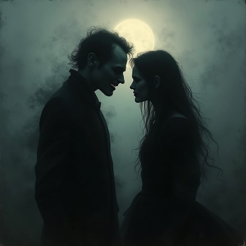 Ominous Silhouettes in Dark, Moonlit Landscape