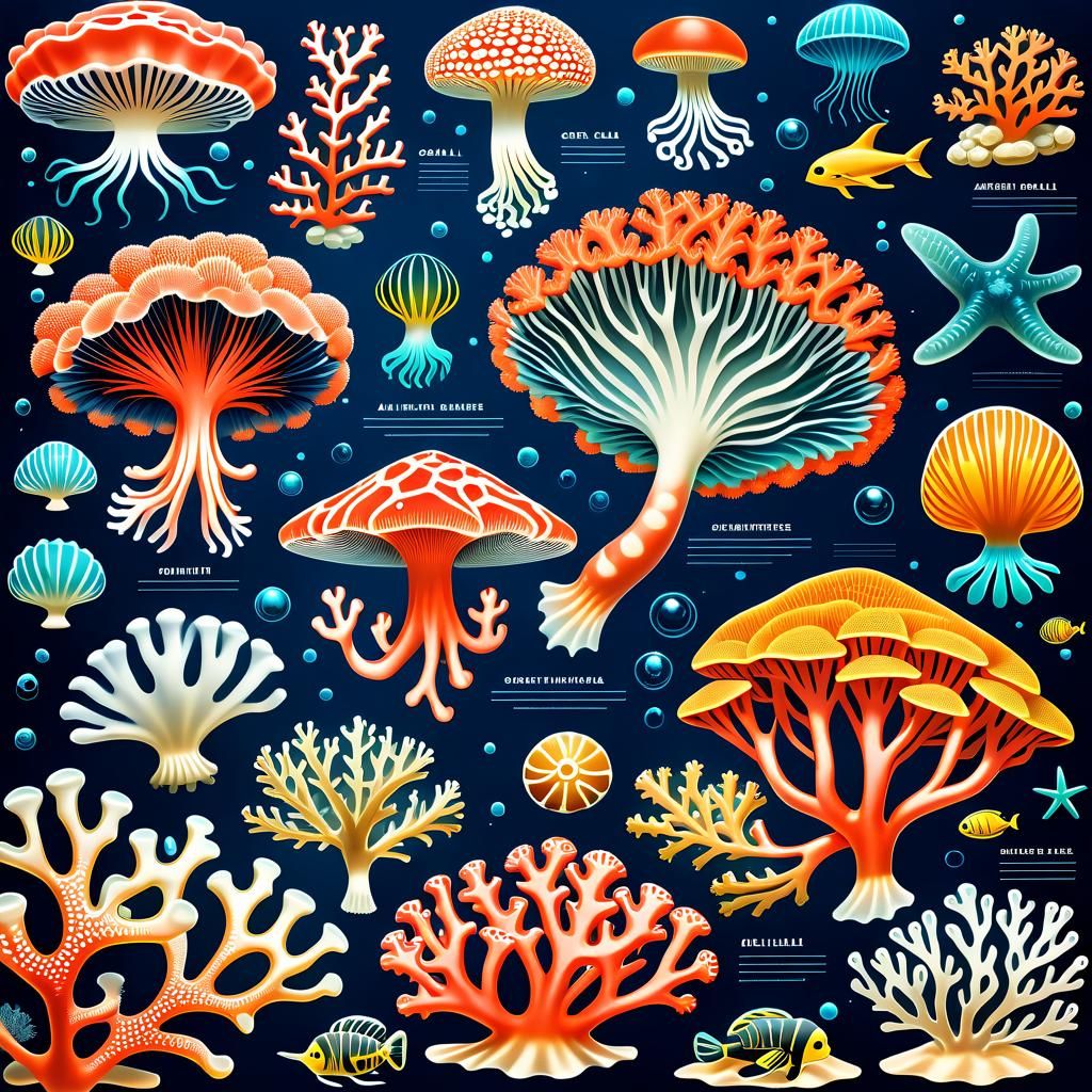 Vibrant Alien Underwater World: Haeckel-Inspired Infographic