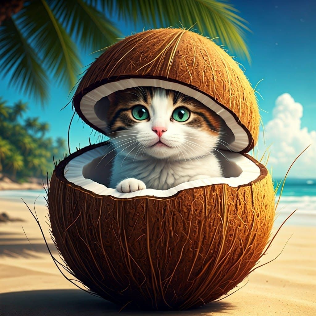Tropical Cat in Coconut Wonderland