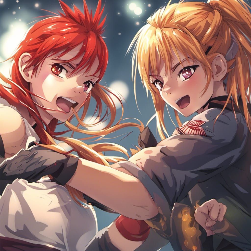 Anime-Style Redhead vs Blonde Haired Girl Fight