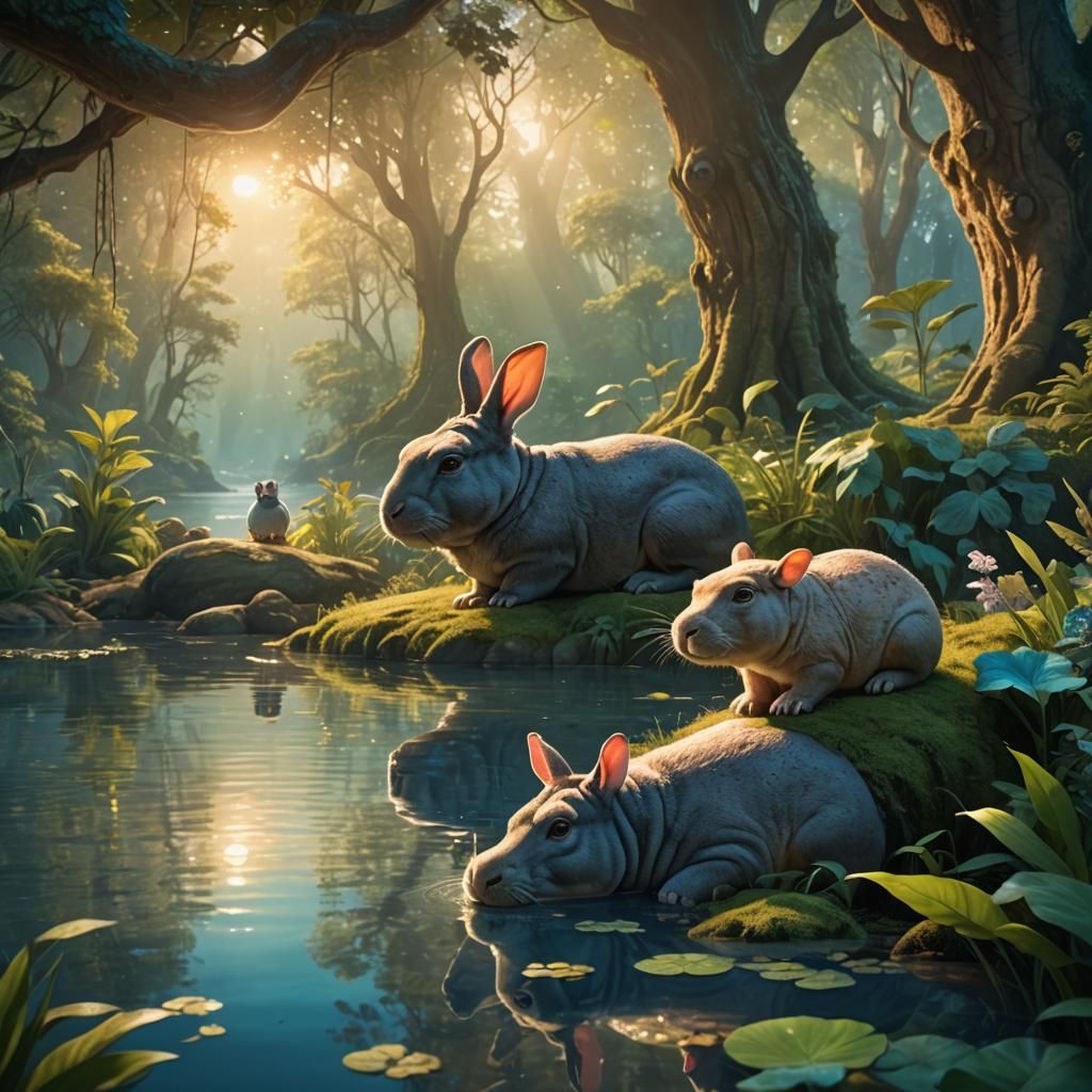 Rabbit and Hippo: Unlikely Friendship in Fantasy Forest