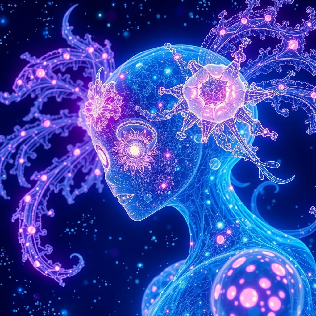 Glowing Anime Goddess in a Starry Galactic Night Sky