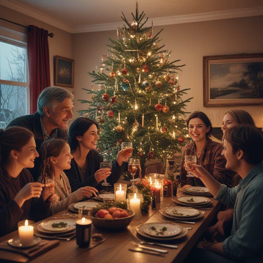 Intimate Multi-Generational Christmas Gathering in Warm, Fes...
