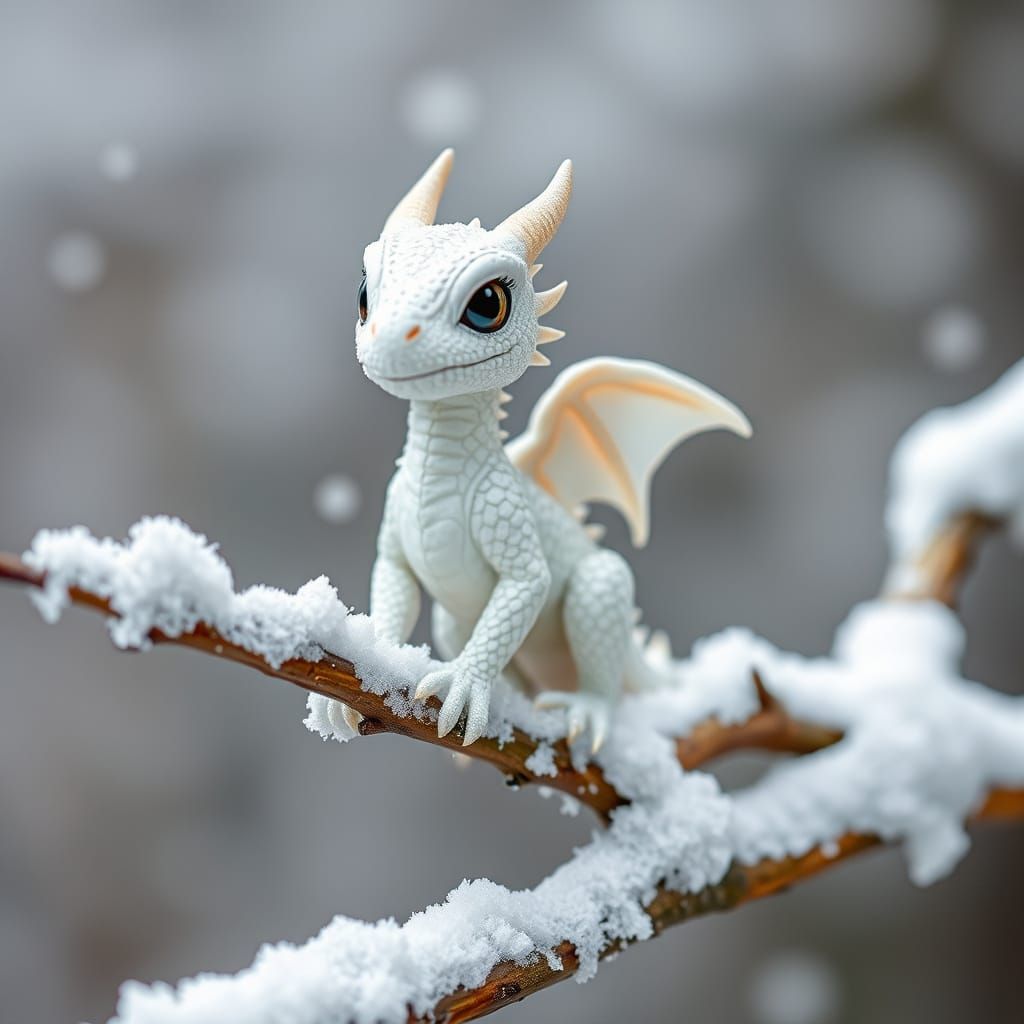 Snowy Forest Dragon Perched Serenely