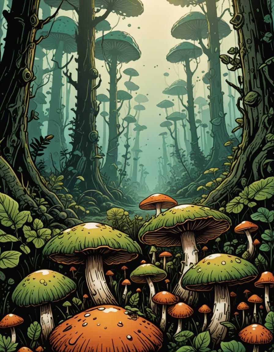 Vibrant Comic Book Mushroom Close-Up