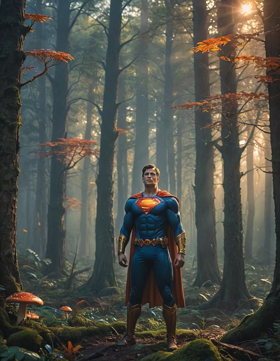 Superhero in Mystical Forest: Fantasy Concept Art