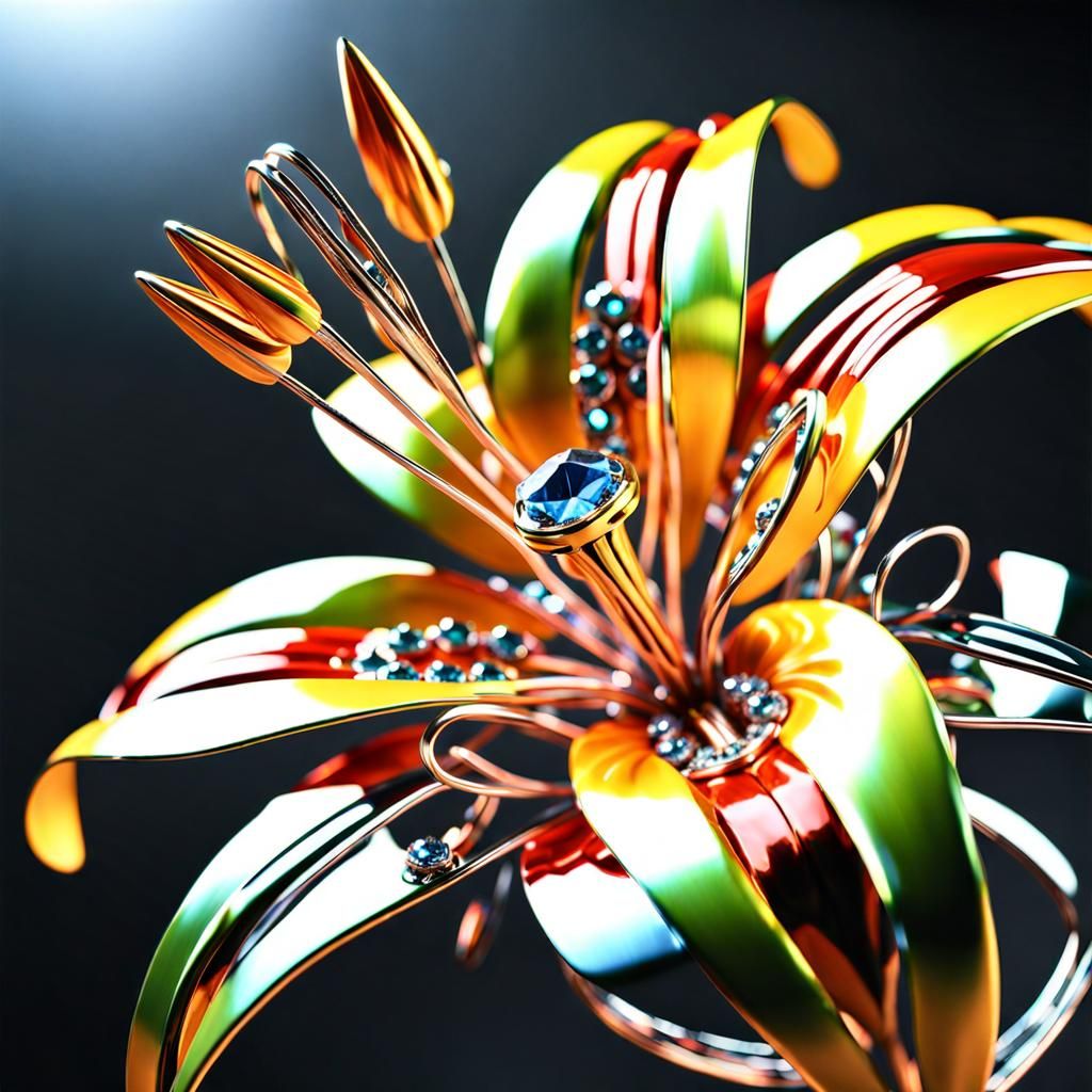 Ornate Metal Tiger Lily Flower in Sci-Fi Style