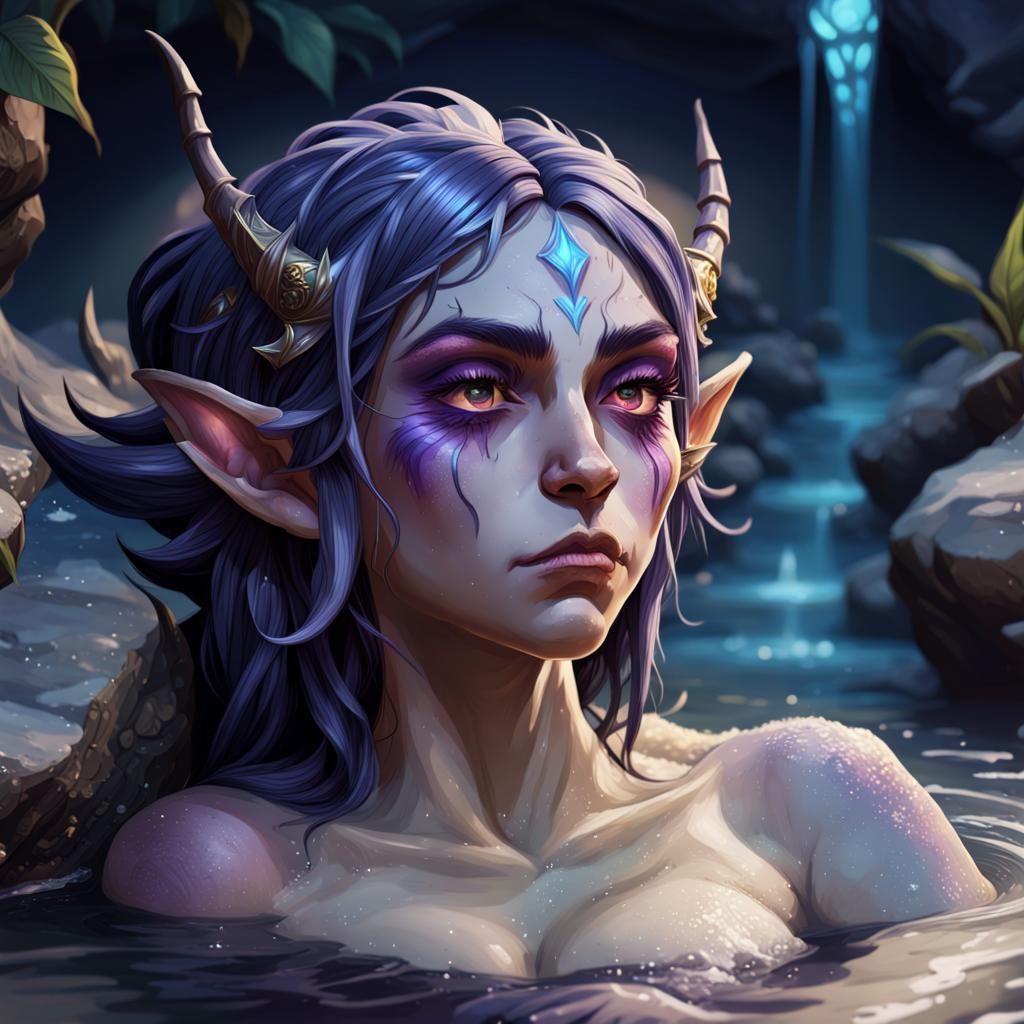 Night Elf Relaxation in Hyperrealistic Splash Art