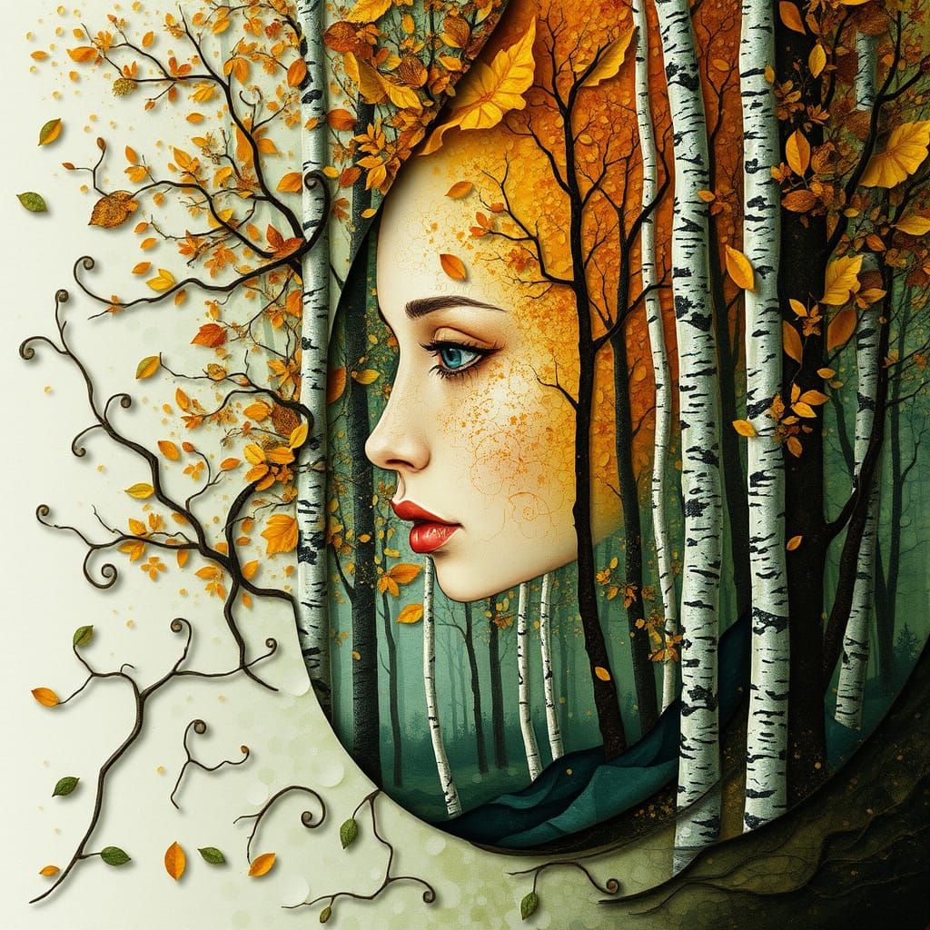 Ethereal Forest Goddess Among Birch Trees