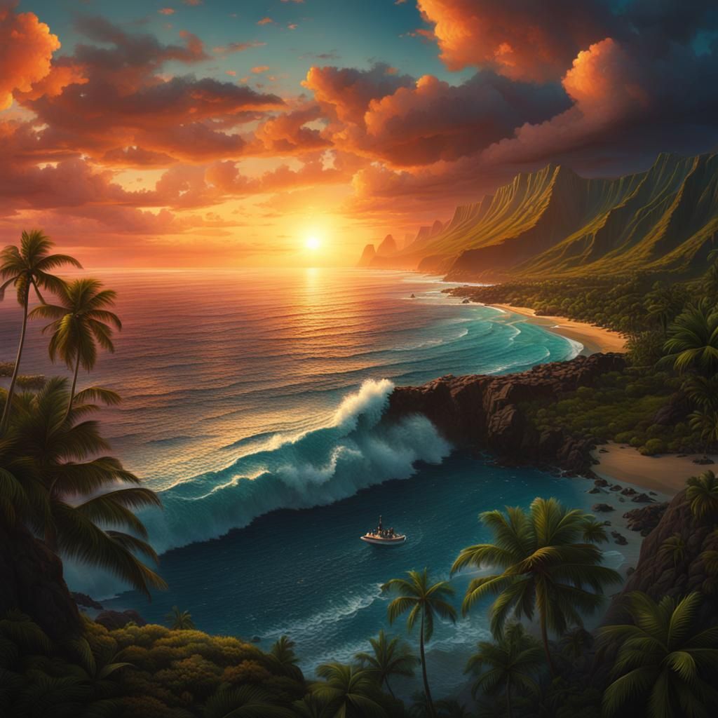 Epic Hawaiian Sunset: Digital Matte Painting