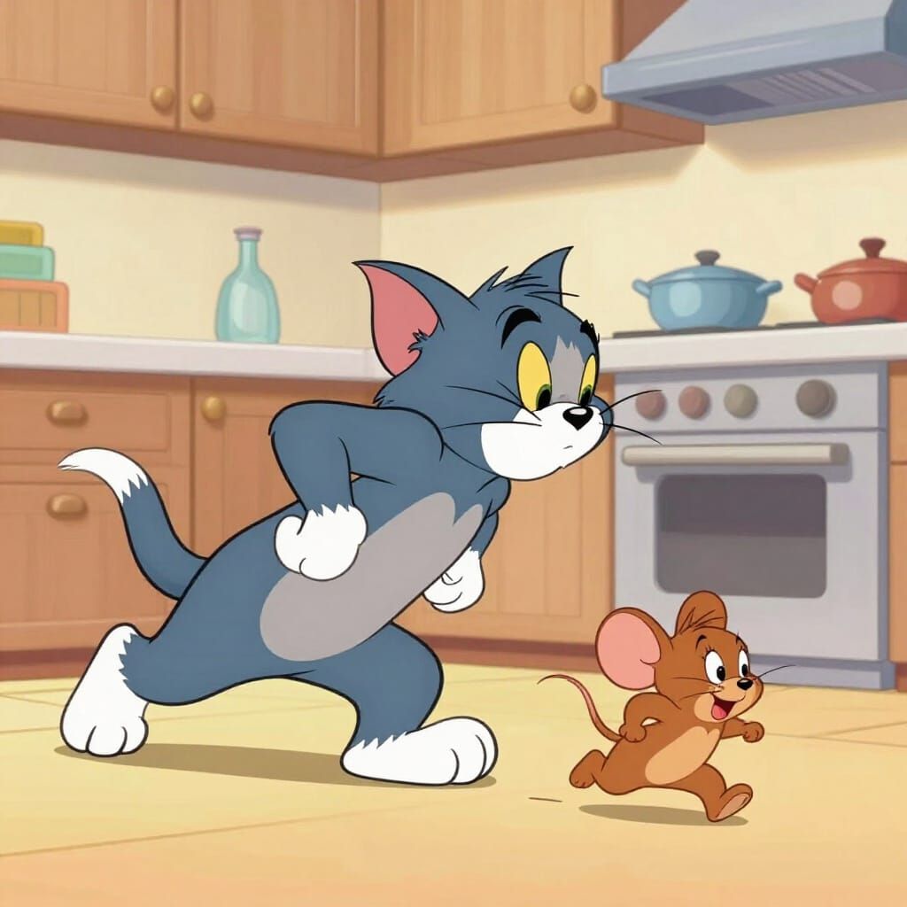 Tom and Jerry Chase in Cartoon Kitchen Style