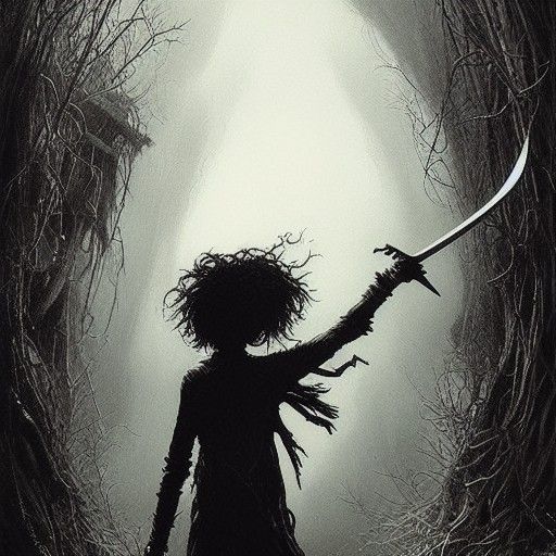 Dark Edward Scissorhands in Gothic Horror Style