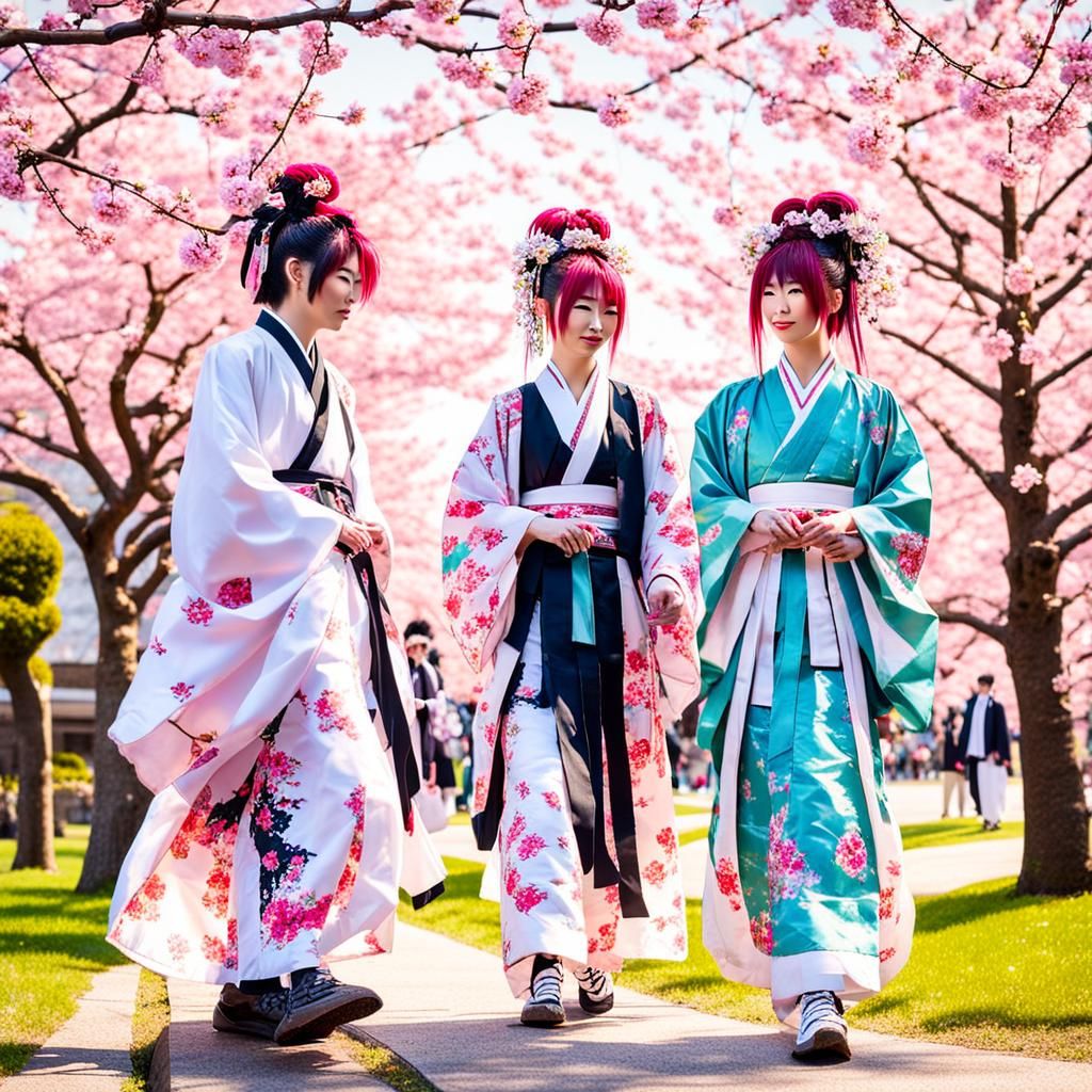 Punk Hairstyles Meet Traditional Cherry Blossoms