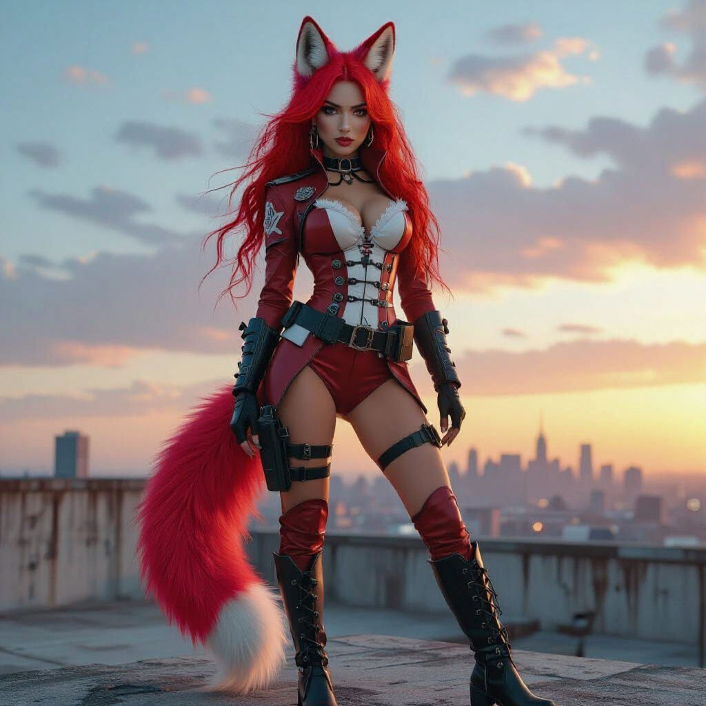 Fox Goddess Action Scene in Hyperrealism