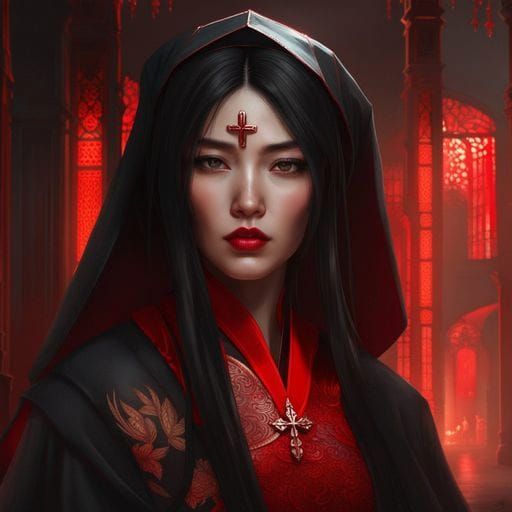 Beautiful Asian Nun Portrait in Volumetric Lighting