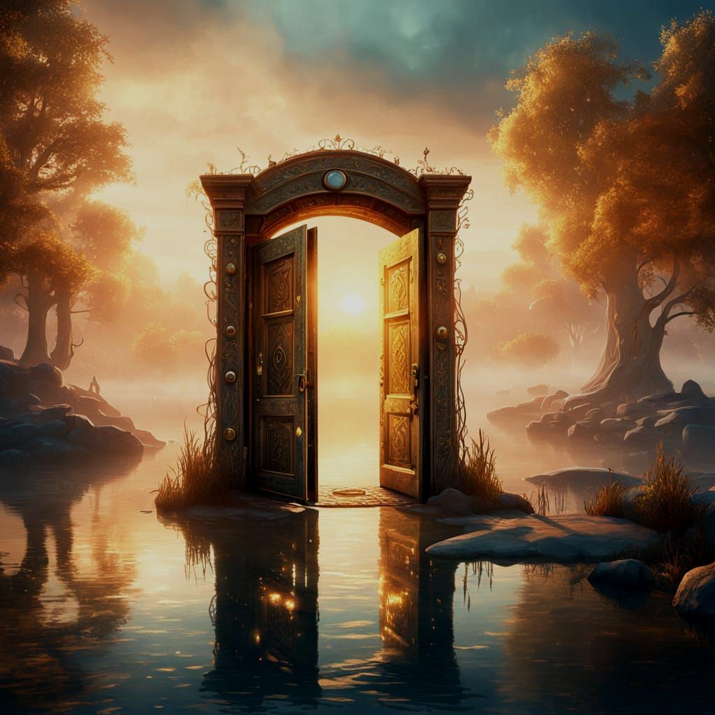 Mysterious Doorway in Lake: High Fantasy Art