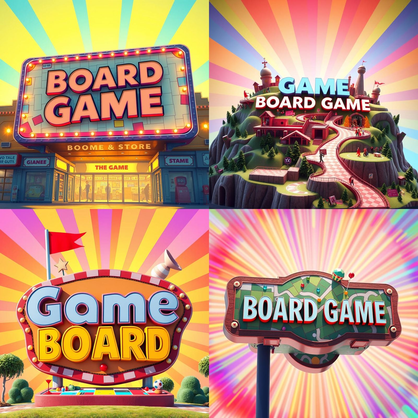 Cartoon Board Game Store Sign in 3D Style