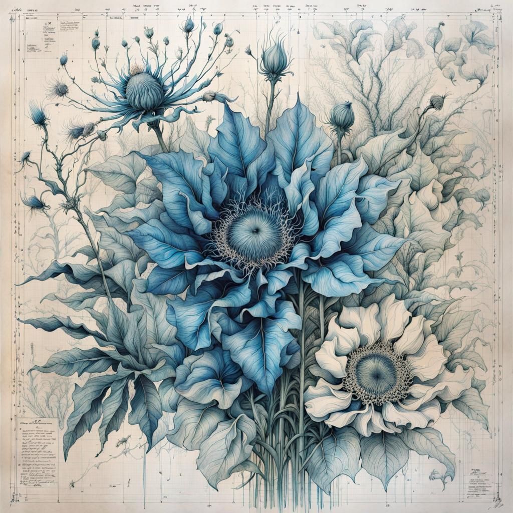 Botanical Blueprint Grid in Ultra-Fine Detail