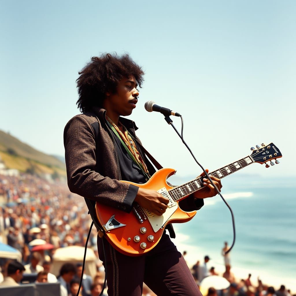 Hyperrealistic Jimi Hendrix at Monterey Festival 1967