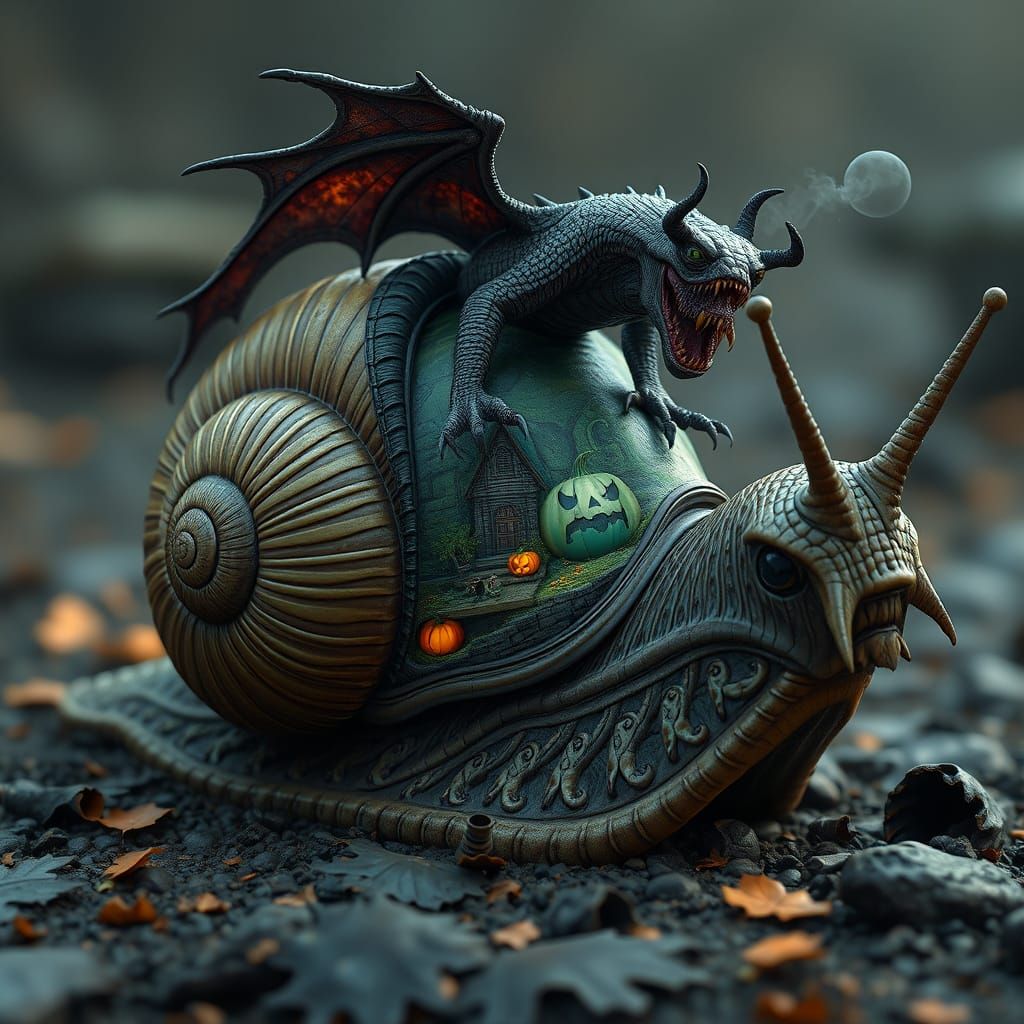 Epic Hyperrealistic Snail Shell Decorated with Fantastical H...