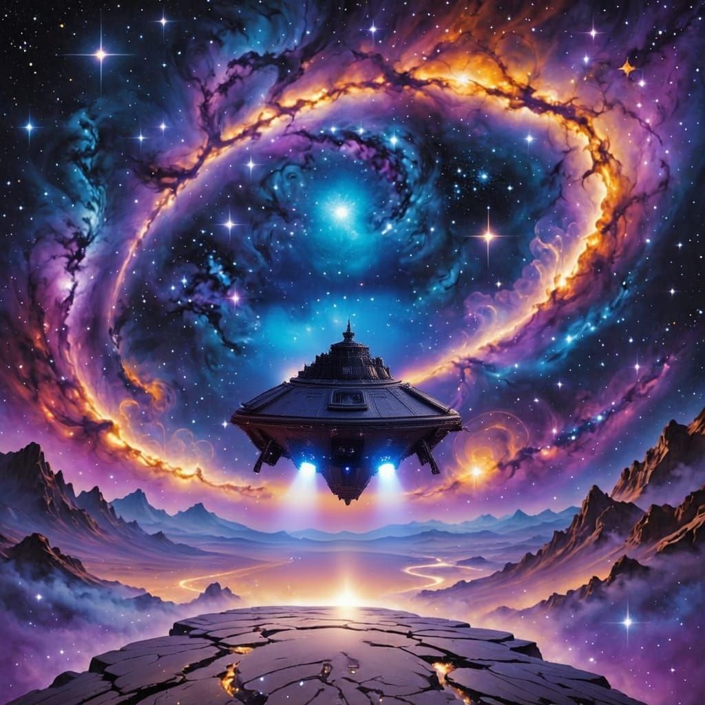 Cosmic Traveler on Stardust Path Among Nebulae