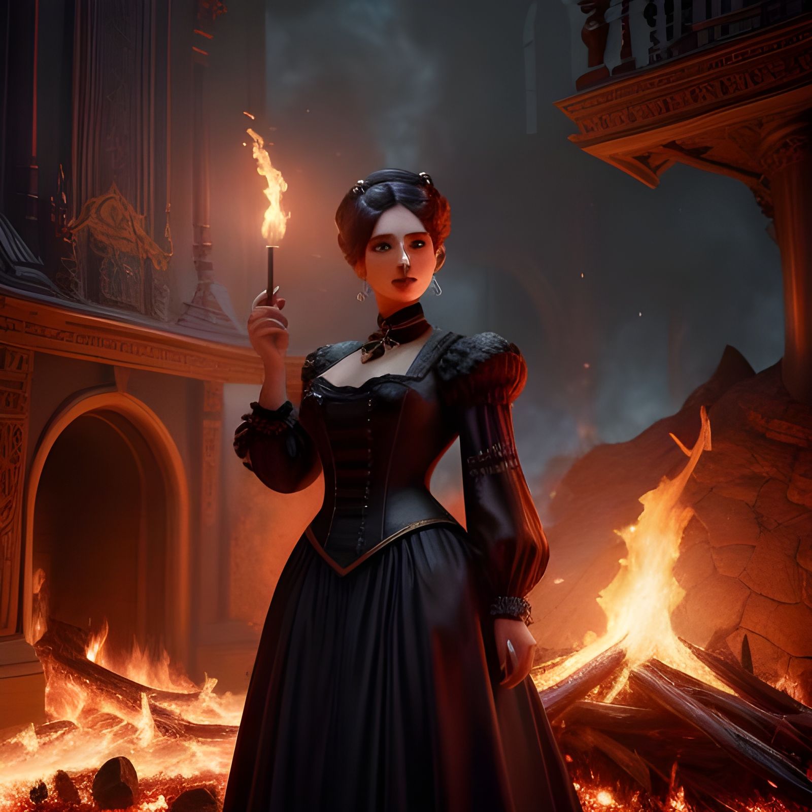 Victorian Woman in Flames: Fantasy Art