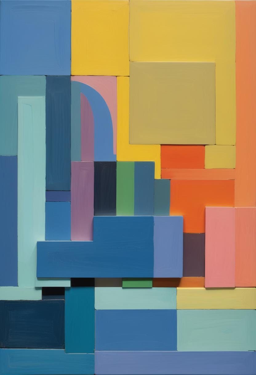 Painted Wood Relief Sculpture with Abstract Accents