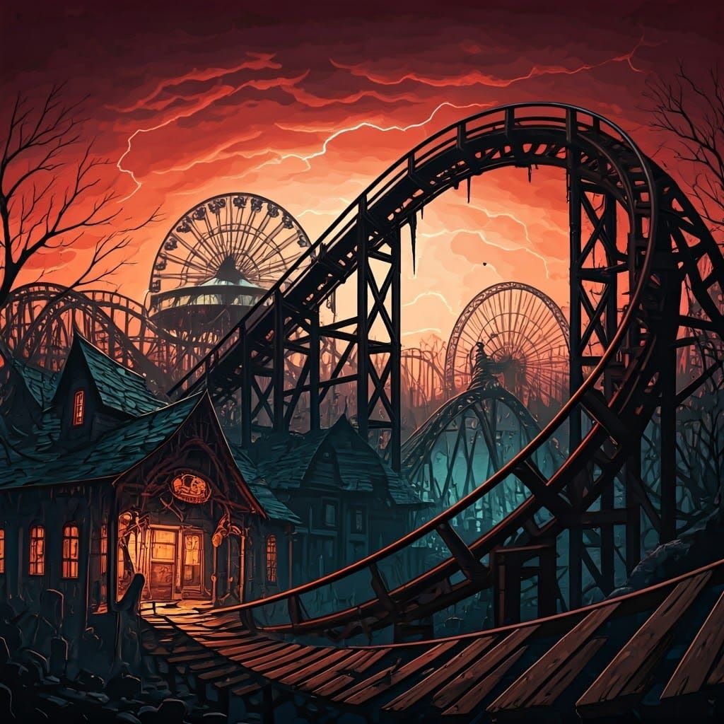 Ominous Rollercoaster in Horror Park, Rutkowski Style