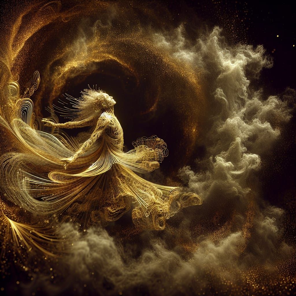 Golden Butoh Dancer in Abyss of Mystery