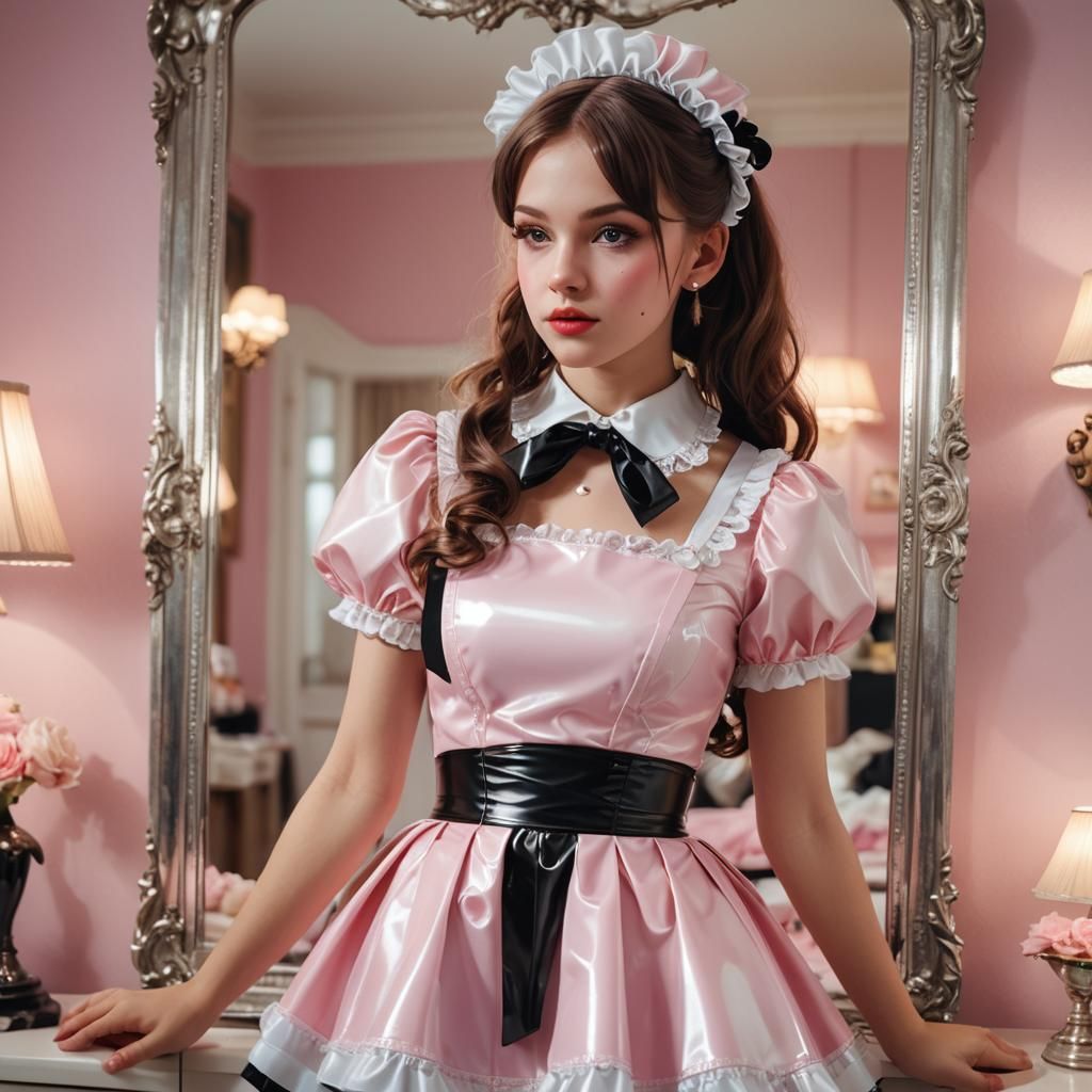 Sissymaid in Latex Dress: Hyper-Realistic Digital Art