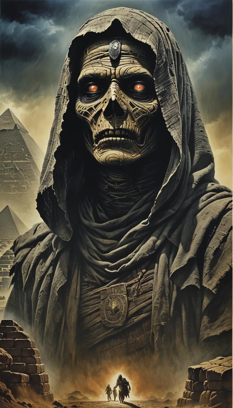 A vintage 1980s horror movie poster showcasing an eerie, det...