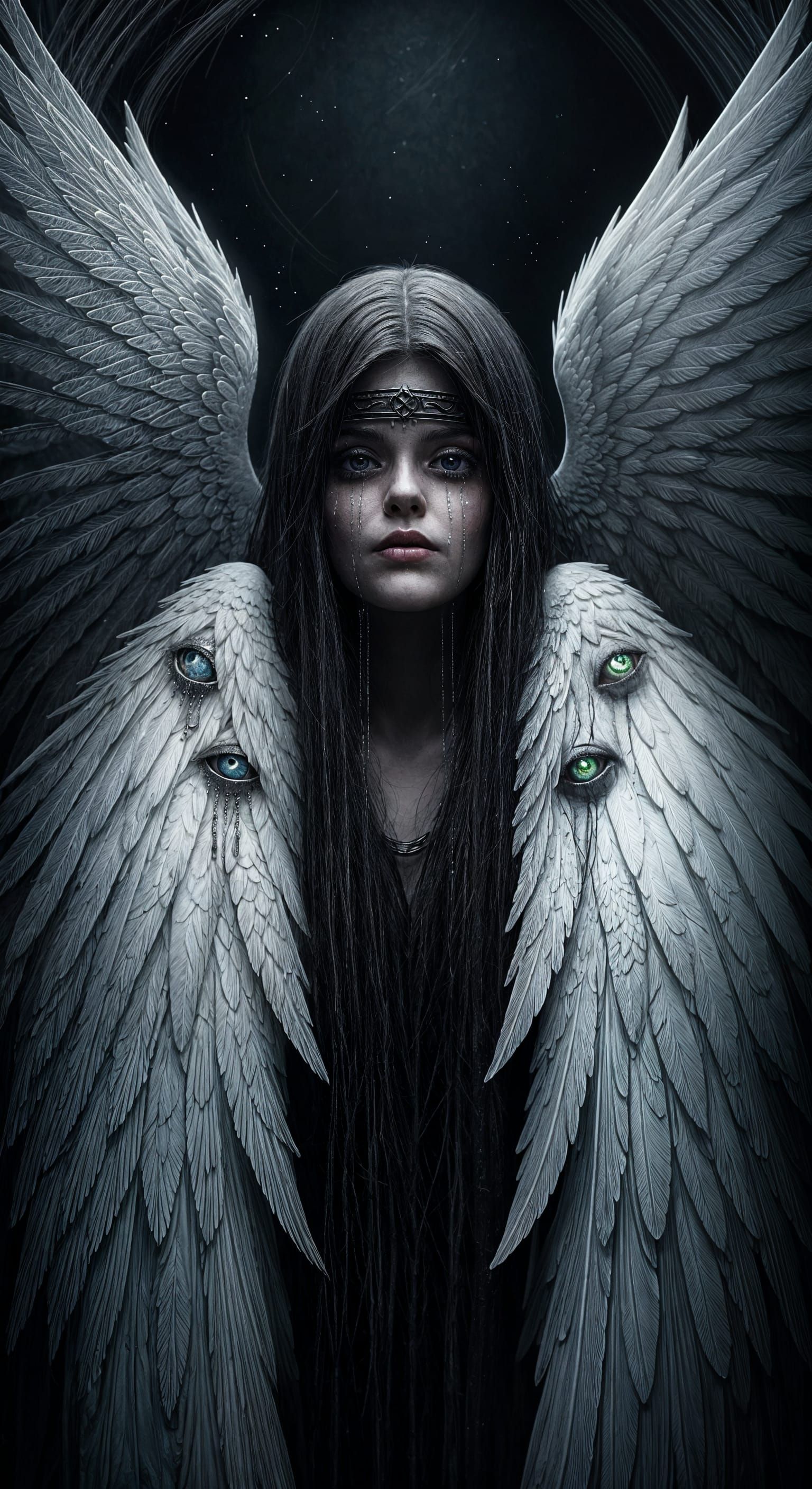 Fallen Angel with Shimmering Wings and Glistening Tears