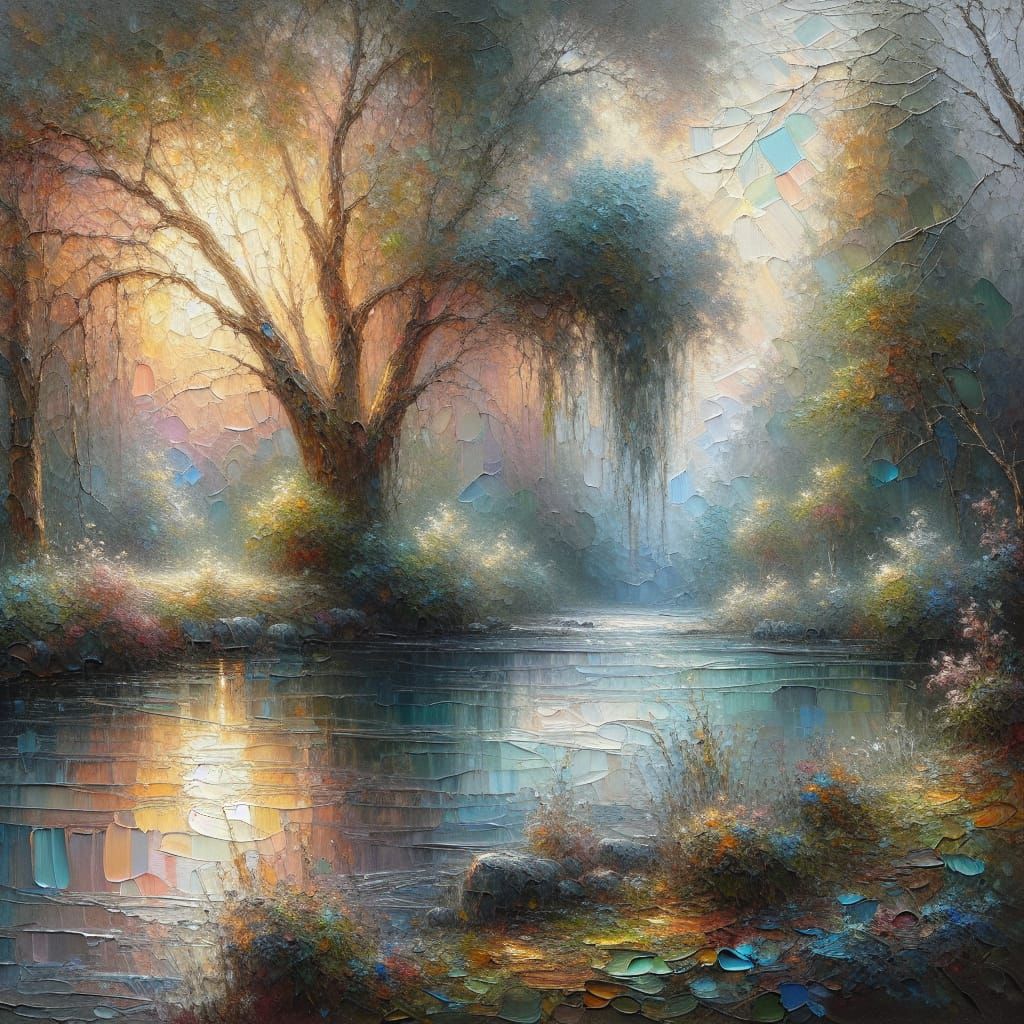 Ethereal Spring Morning in Oil Painting Style