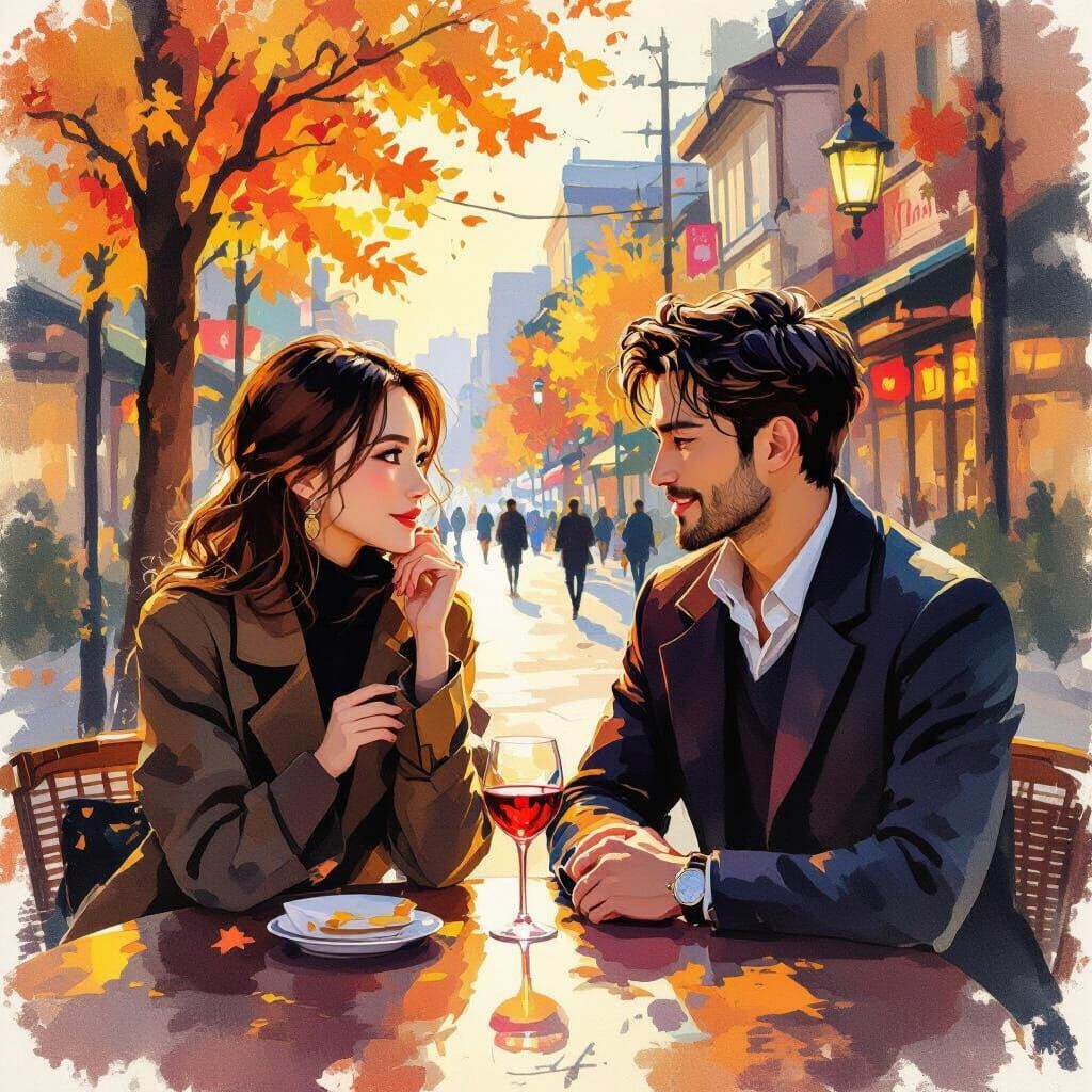 Autumn Date in Japan with Expressive Watercolor and Oil