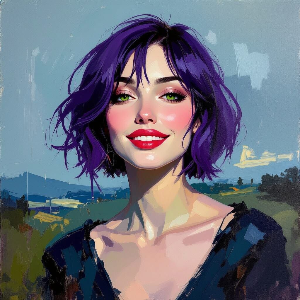 Woman Running in Rain, Post-Impressionist Style