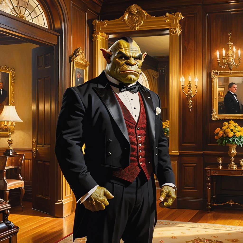 Orc Butler in Stately Home, Fine Art Oil Painting