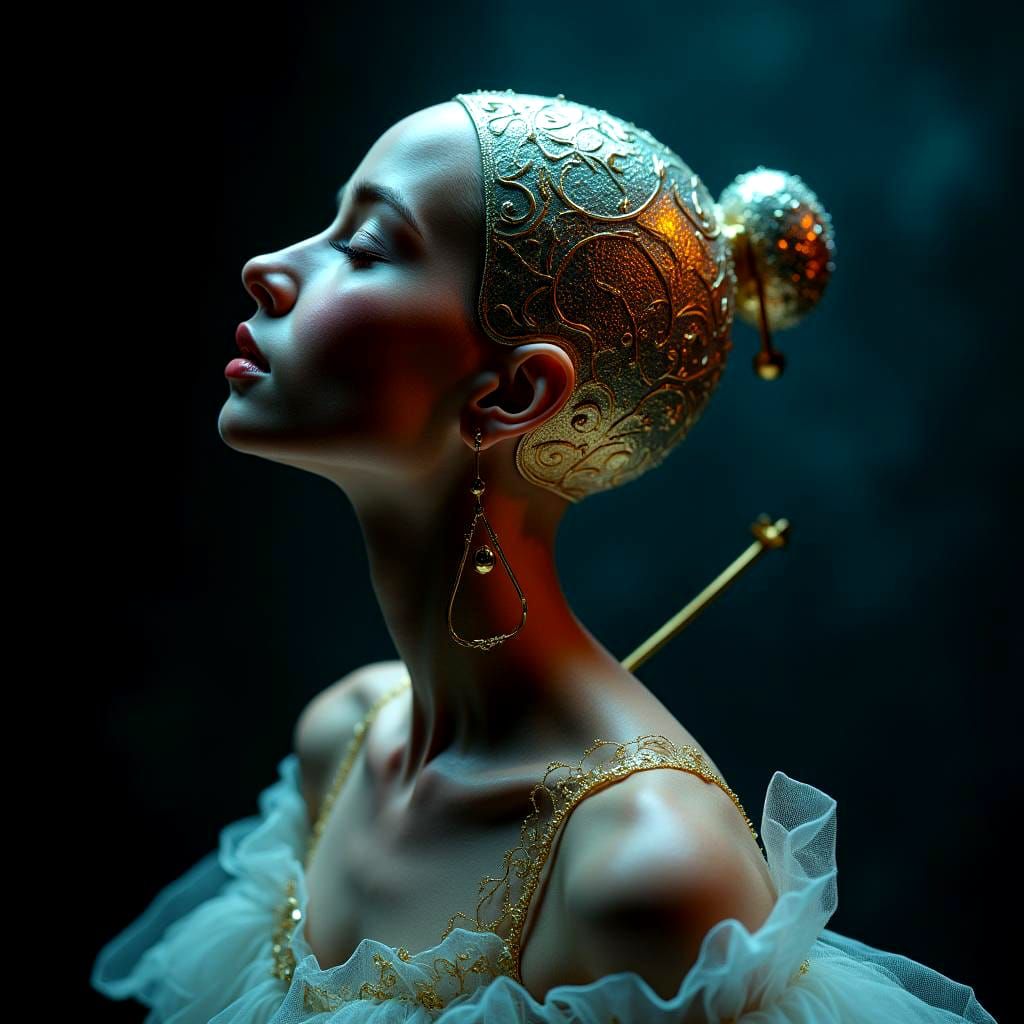 Macro Ballet Dancer on Pinhead, Detailed Portrait