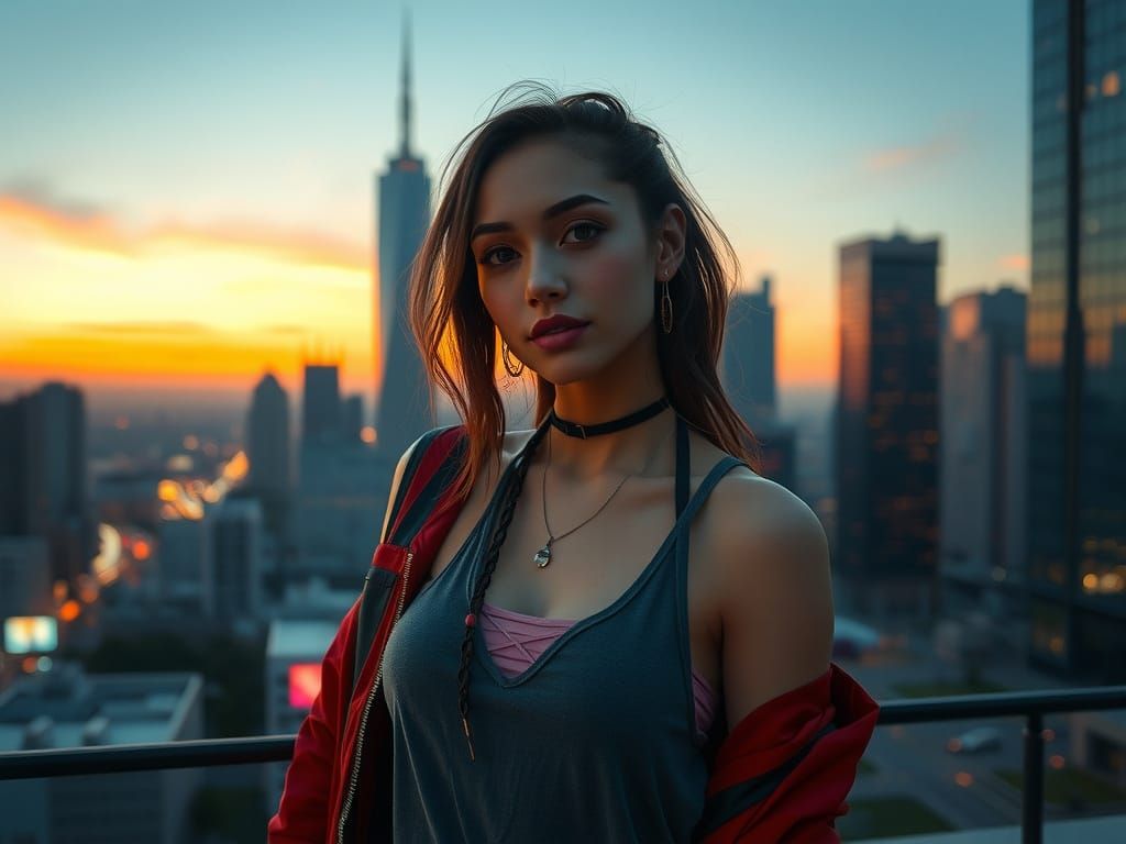 Afterwork Woman in Cityscape with 3D Rendering