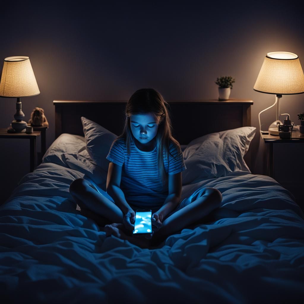Girl Illuminated by Phone in the Dark