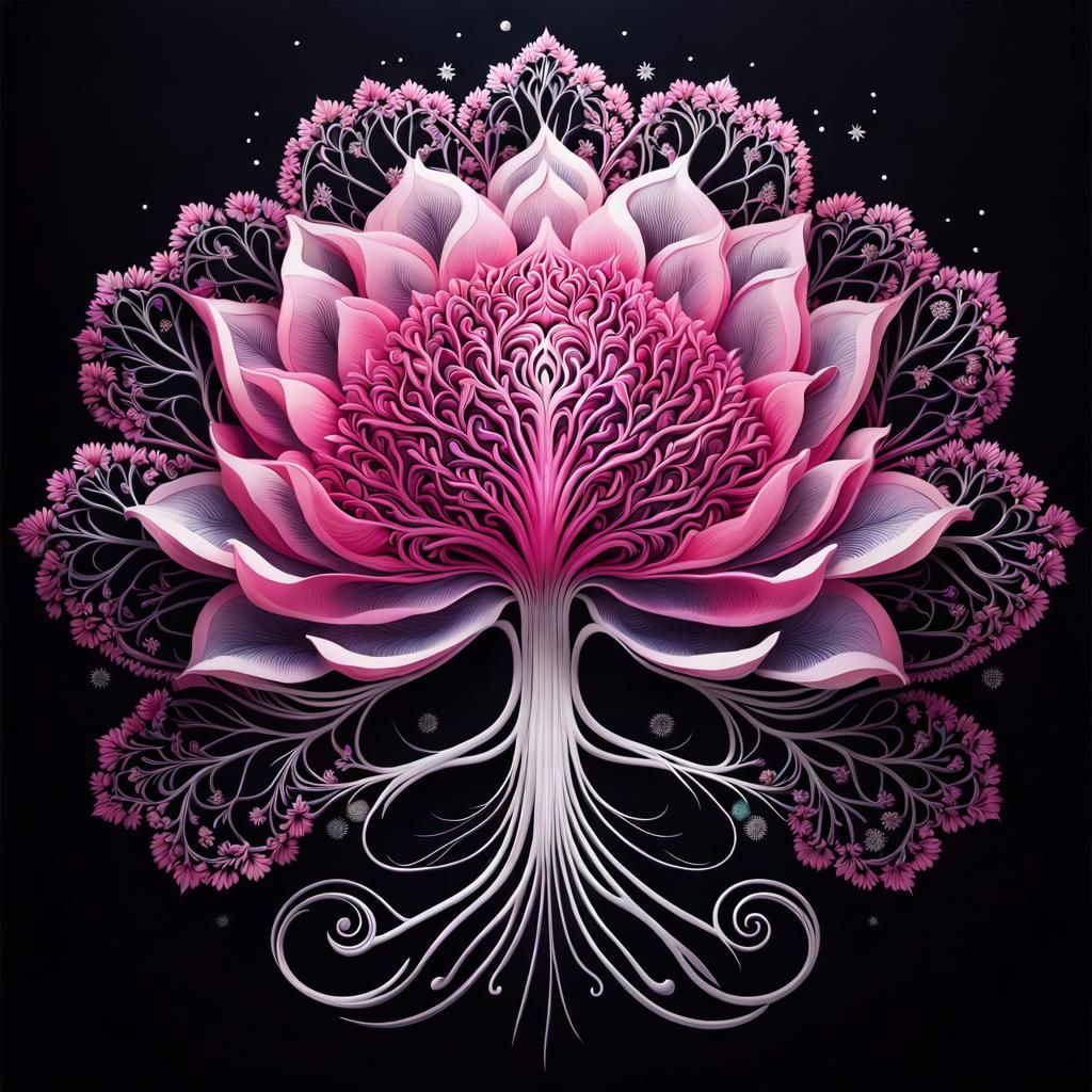 Floral Brain with Blooming Lotus Flower
