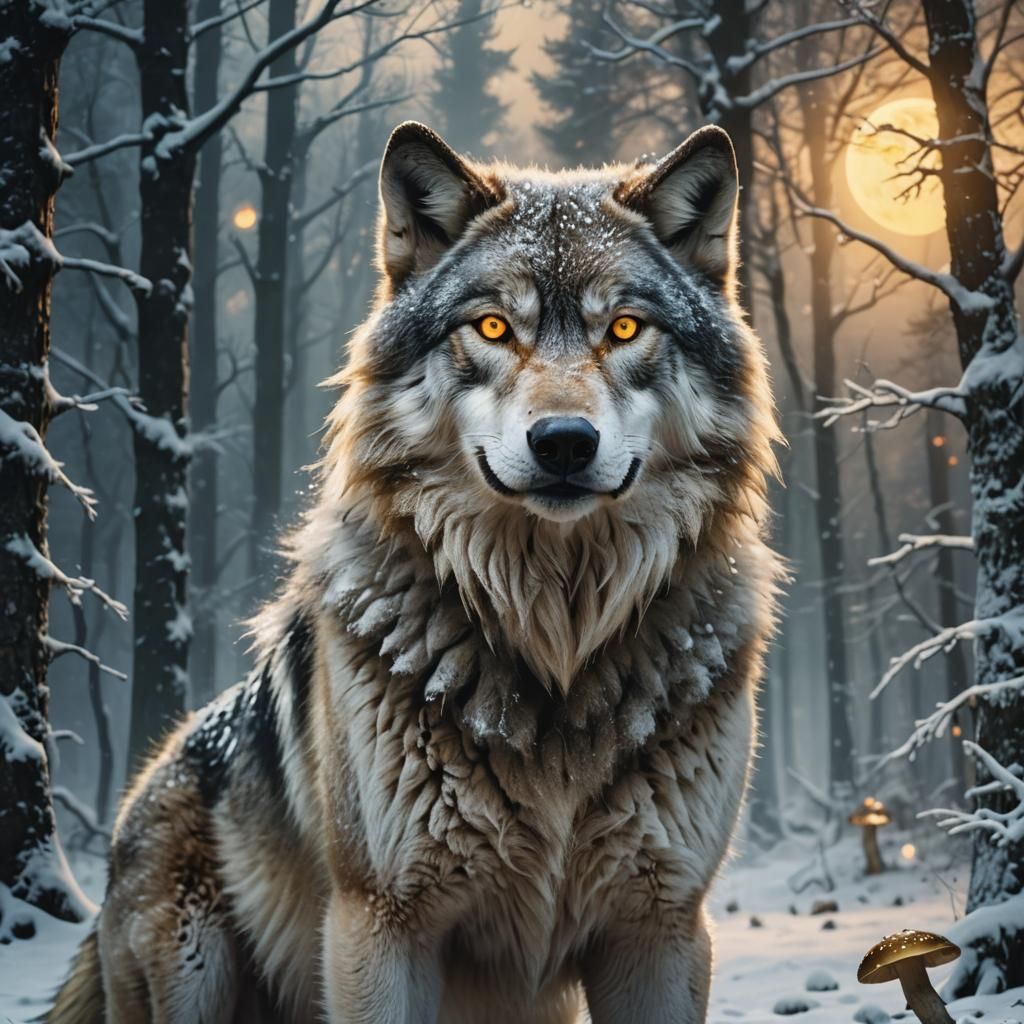 Majestic Wolf Head in Mystical Twilight Forest